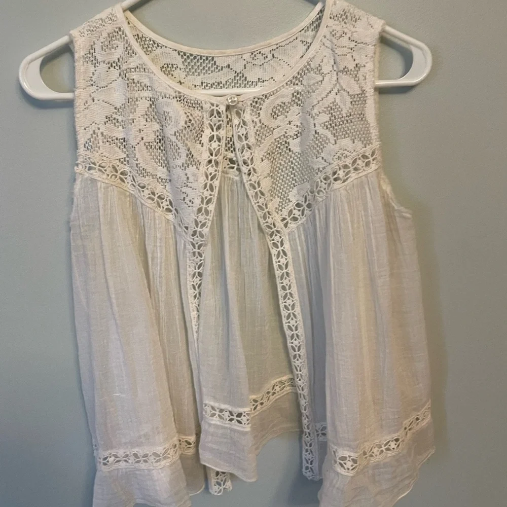 Free People White Lace Open-Back Tank Top Size Small - Picture 3 of 9